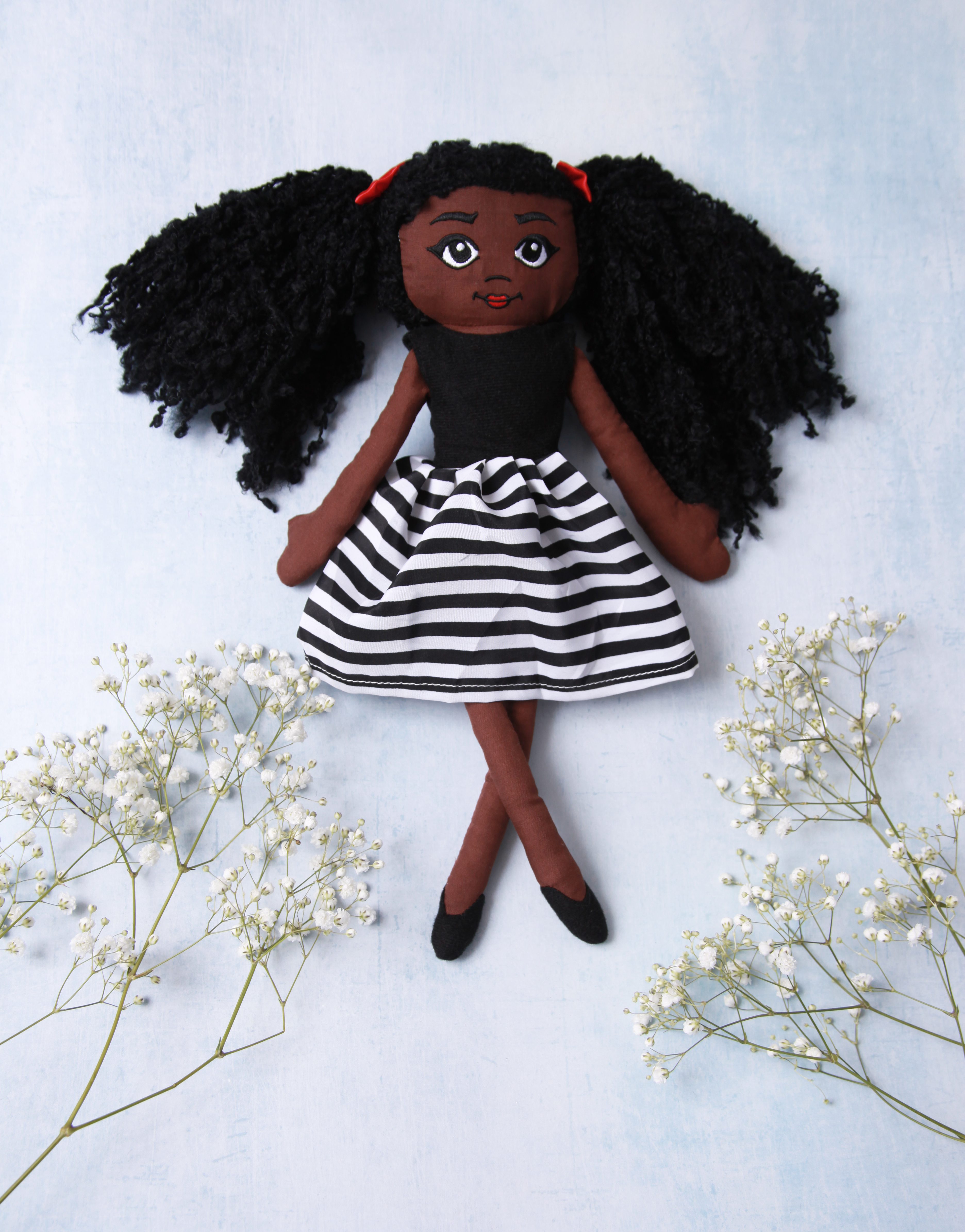 Amaris (Black) Handmade Fabric Doll