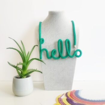 Cotton Hello word necklace, Personalized jewelry, ethical jewelry, 27 colour choices