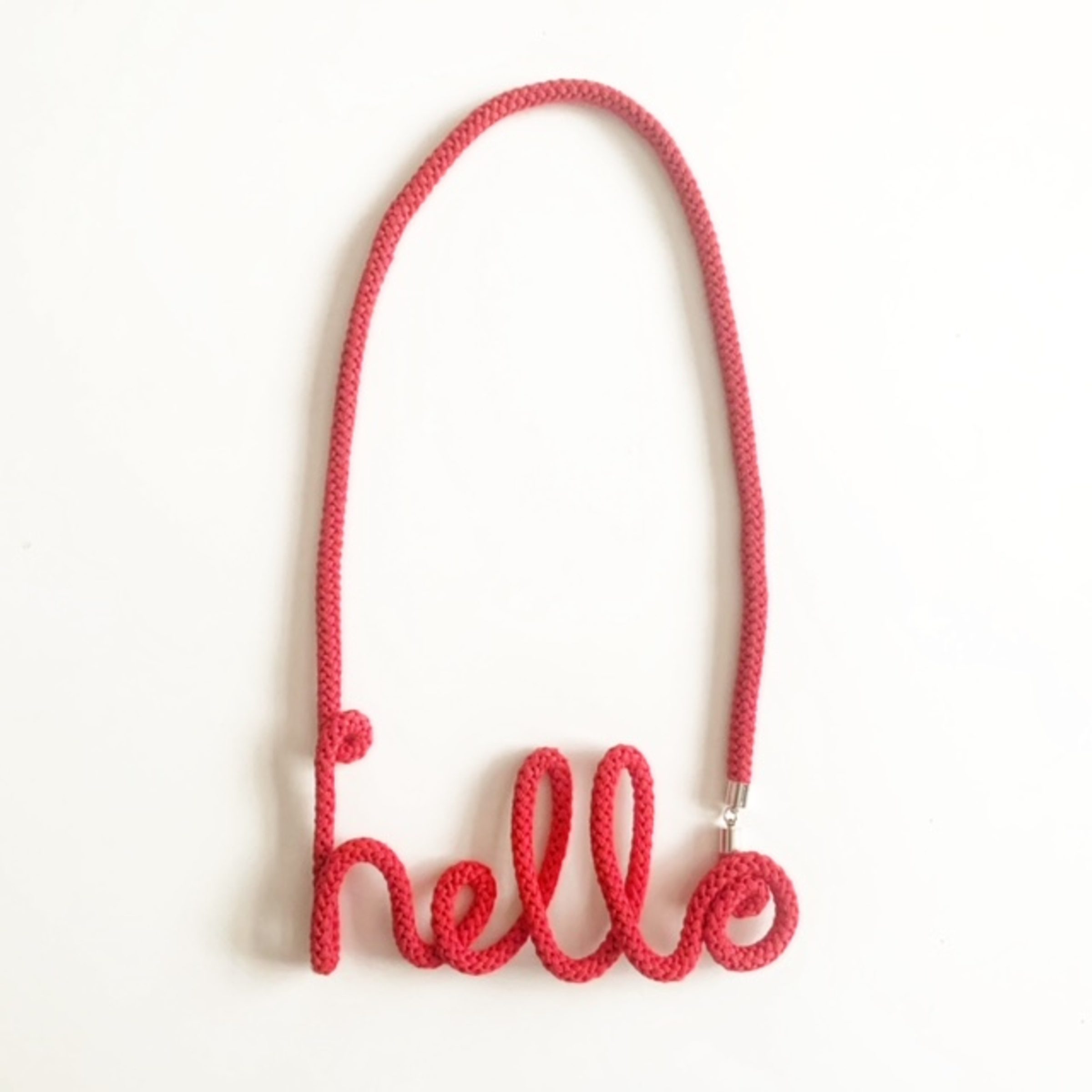Cotton Hello word necklace, Personalized jewelry, ethical jewelry, 27 colour choices