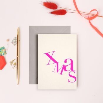 ‘XMAS Neon Pink’ A6 Greeting Card with Grey Envelope