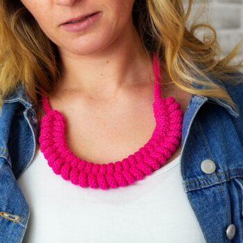 Fuchsia Knotted statement necklace, Sustainable boho necklace