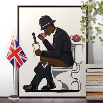 British Police Officer on the Toilet Funny Bathroom Humour Art Print