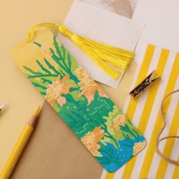 Yellow Flowers Aluminium Bookmark, Garden Botanical Illustration, Metal Bookmark with Tassel