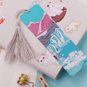 Arctic Aluminium Bookmark, Polar Bear Mountain Illustration, Winter Christmas Gift For Her