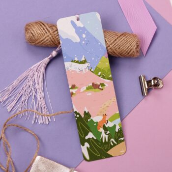 Winter Landscape Aluminium Bookmark, Polar Bear, Fox, Illustration Book Art