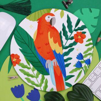 Scarlet Macaw Mouse Pad, Parrot Illustration, Red Parrot, Jungle Illustration, Exotic Plants