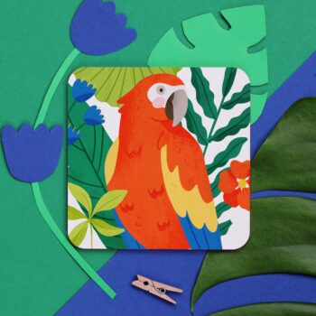Scarlet Macaw Coaster, Parrot Coaster, Jungle Illustration