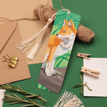Dhole Aluminium Bookmark, Endangered Animals, Fox Illustration, Book Lover Gift, Emerald Green