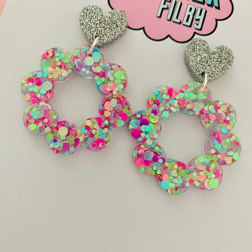 Lilac and Silver Dangle Glitter Earrings