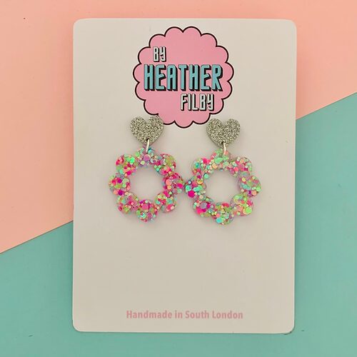 Lilac and Silver Dangle Glitter Earrings