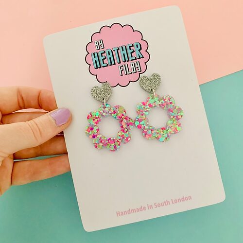 Lilac and Silver Dangle Glitter Earrings