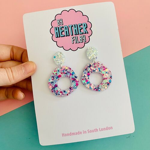 Blue and White Dangle Glitter Earrings