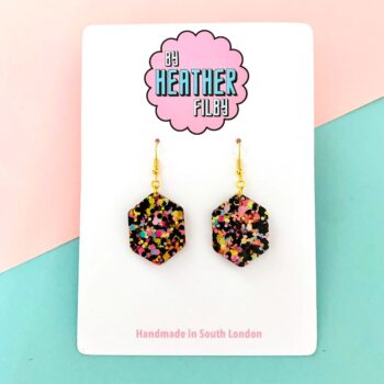 Liquorice All-sorts Hexagon Glitter Resin Earrings