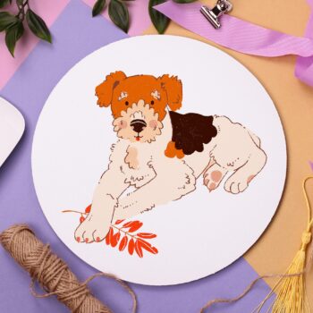 Fox Terrier Mouse Pad, Cute Dog Gift, Pink Cute Gift, Puppy Dog Illustration