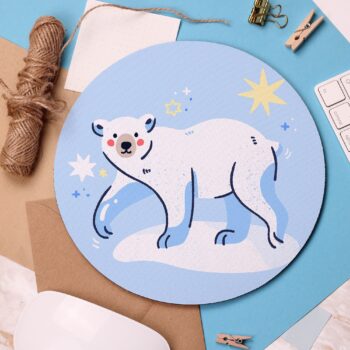 Polar Bear Mouse Pad, Arctic Animal, Bear Illustration, Cute Desk Gift, Stocking Fillers