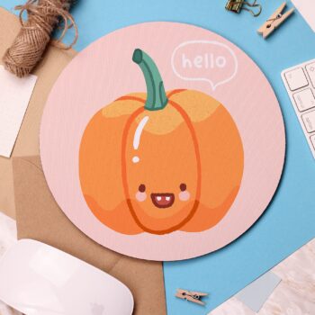 Pumpkin Mouse Pad, Autumn Gift, Halloween Art, Cute Autumn Office Accessory, Kawaii Illustration