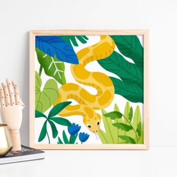 Yellow Snake Art Print, Jungle Animals