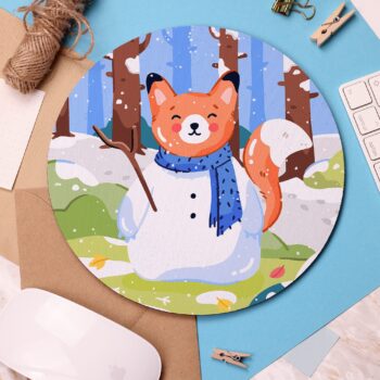 Snow Fox Mouse Pad, Arctic Animal, Snowman Fox Illustration, Cute Desk Gift, Stocking Fillers Ideas