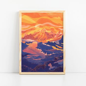 Sunrise Art Print, Landscape Print, Mountains, Sunset Landscape, Mountain Illustration, Gift for Him