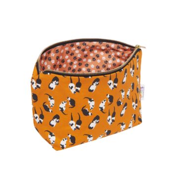 Cats Really useful bag shown with zip open to reveal printed lining