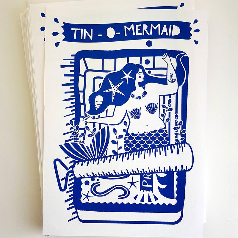 Tin-O-Mermaid A4 Handmade Screen Print