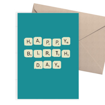 scrabble birthday card in blue