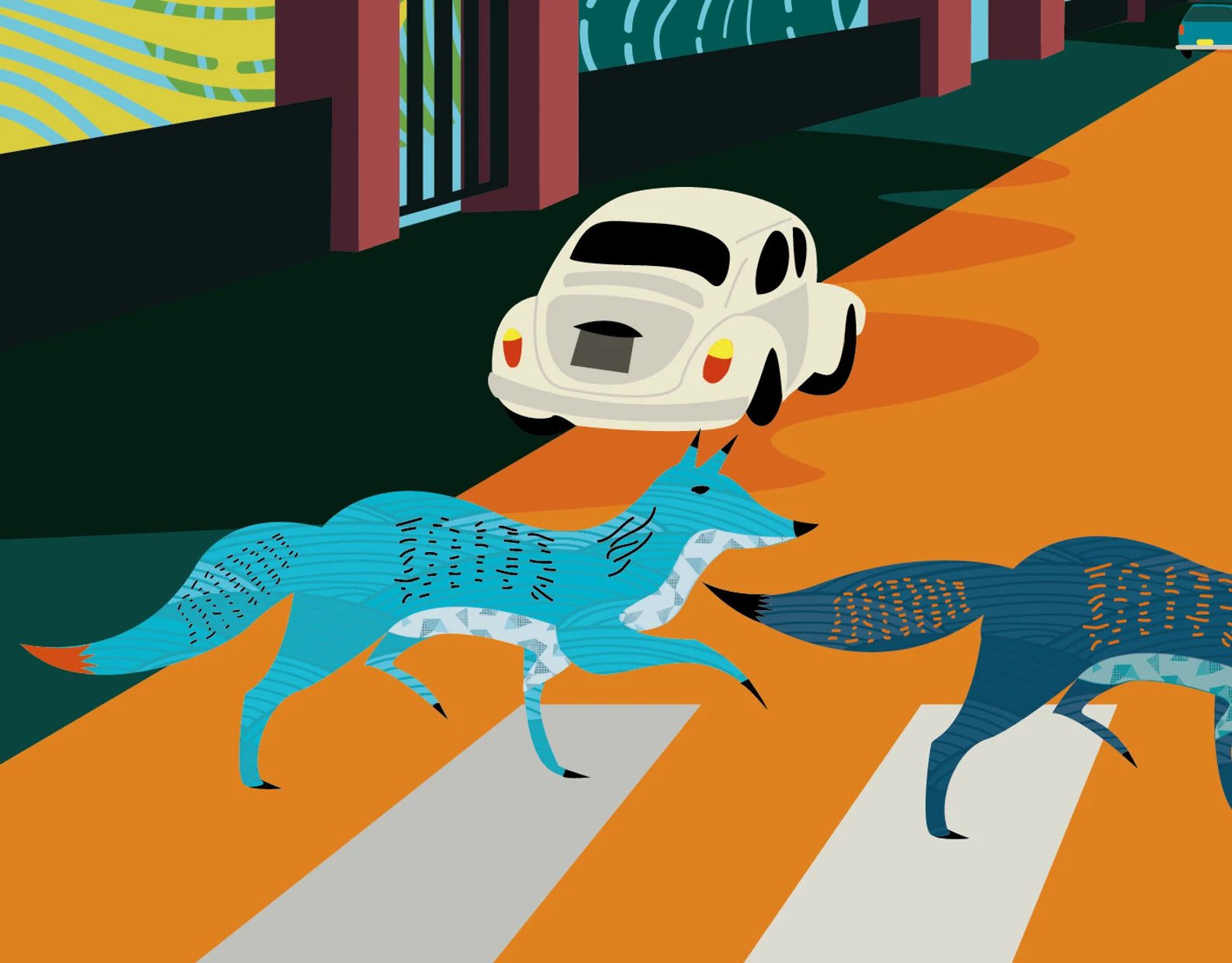 Abbey Road Foxes Illustrated Art Print