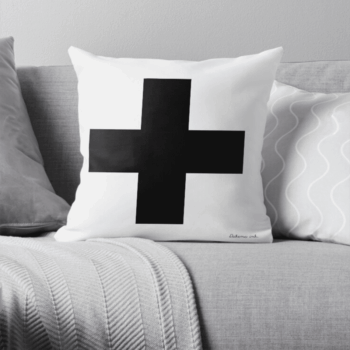 Swiss Cross Cushion - Black on White - Large Cross