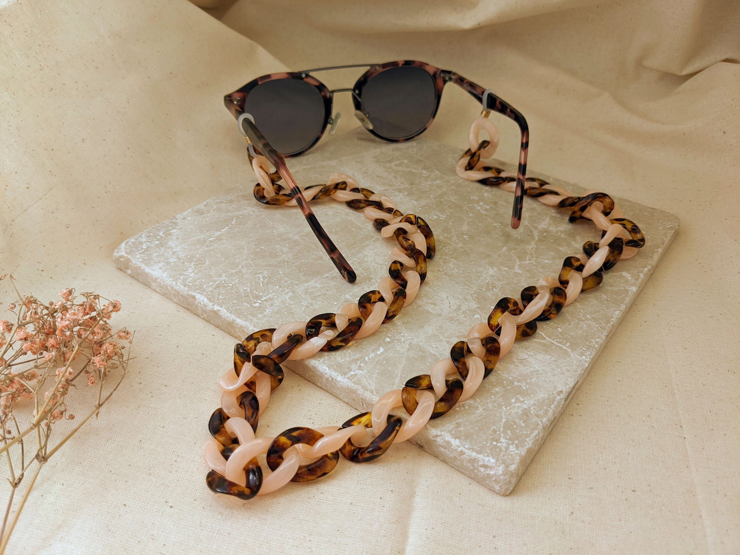 Glasses Chain - Pink and Tortoise Shell Chunky Acrylic Chain