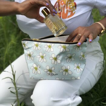 Large Floral Daisy Baby Blue Printed Cosmetic Bag