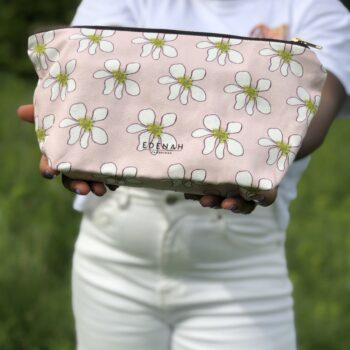 Baby Pink Daisy Cotton Makeup Bag - Made in England