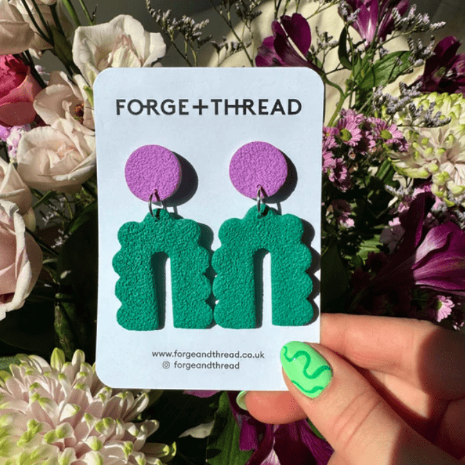 Green and Lilac Scalloped Arch Statement Earring