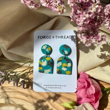 Green Terrazzo Arch Statement Earrings