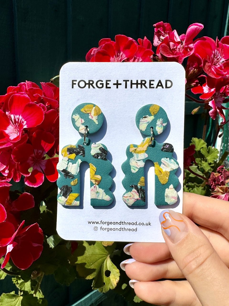 Green Terrazzo Scalloped Arch Statement Earrings