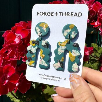 Green Terrazzo Scalloped Arch Statement Earrings