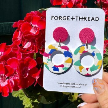 White Terrazzo Circle Earrings