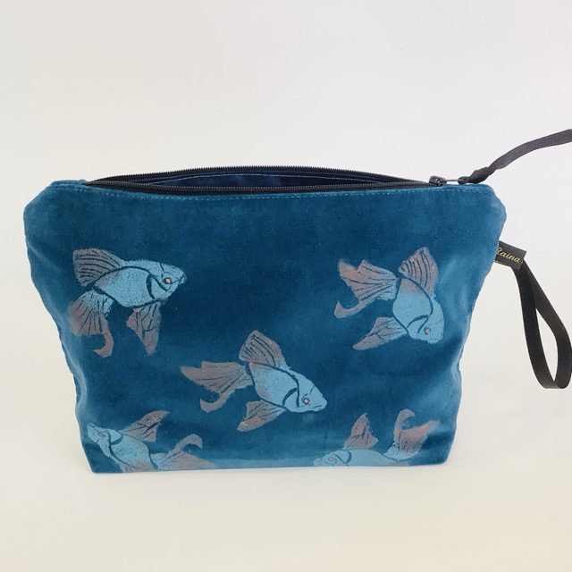 Teal Velvet Koi Fish Makeup Bag
