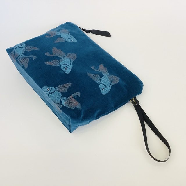 Teal Velvet Koi Fish Makeup Bag