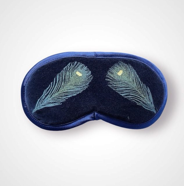 Navy Velvet Peacock Feathers Lavender Infused Eye Mask
