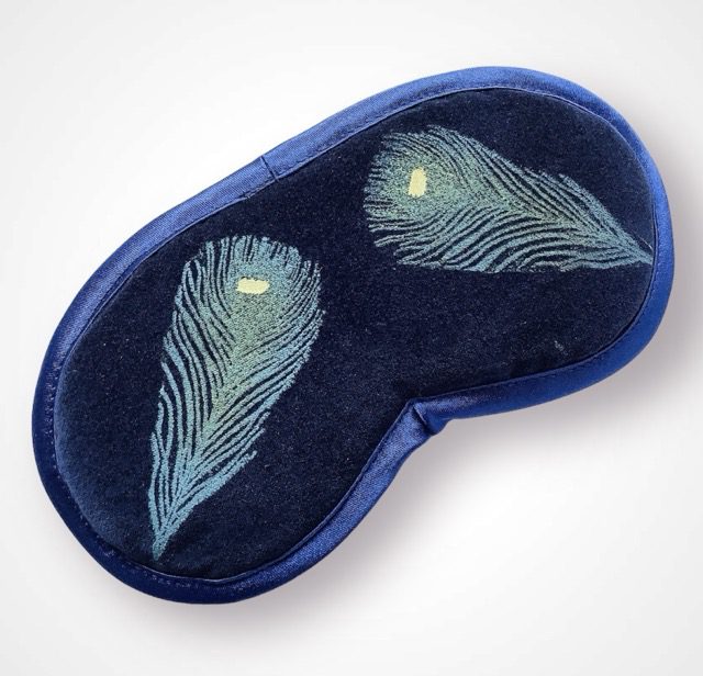 Navy Velvet Peacock Feathers Lavender Infused Eye Mask
