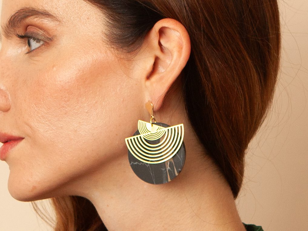 Eclipse Noir - Art Deco Acrylic and Brass earrings