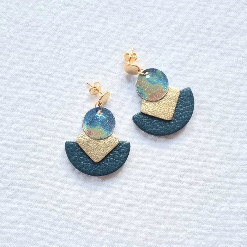Blue, Gold and Iridescent Earrings