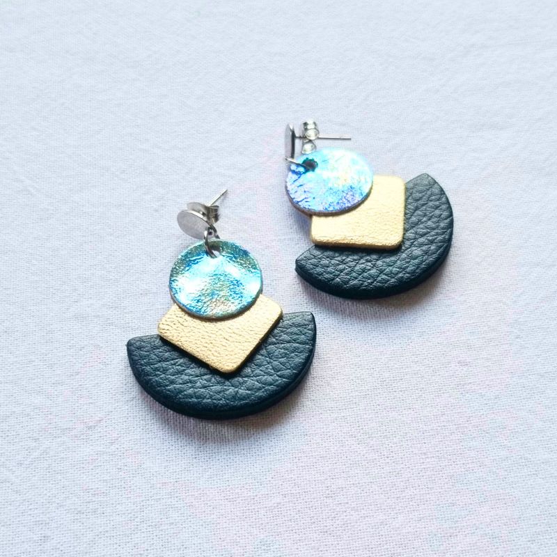 Blue, Gold and Iridescent Earrings