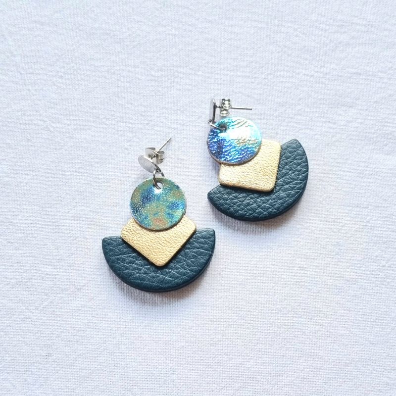 Blue, Gold and Iridescent Earrings