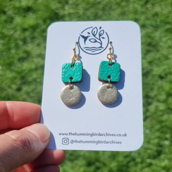 Turquoise and Gold Dangly leather Earrings