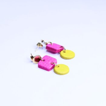 Pink and Yellow Dangly Earrings