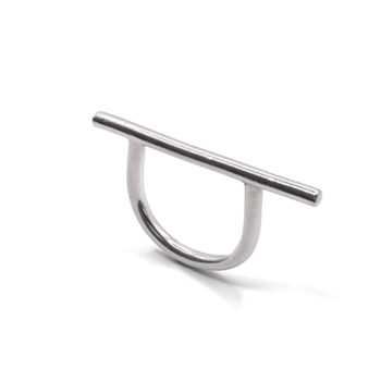 Angled studio image of the Sculpted Bar Ring showing bar and curved band.