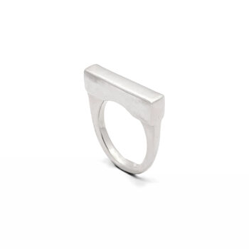 Flat ring in recycled sterling silver, angled view