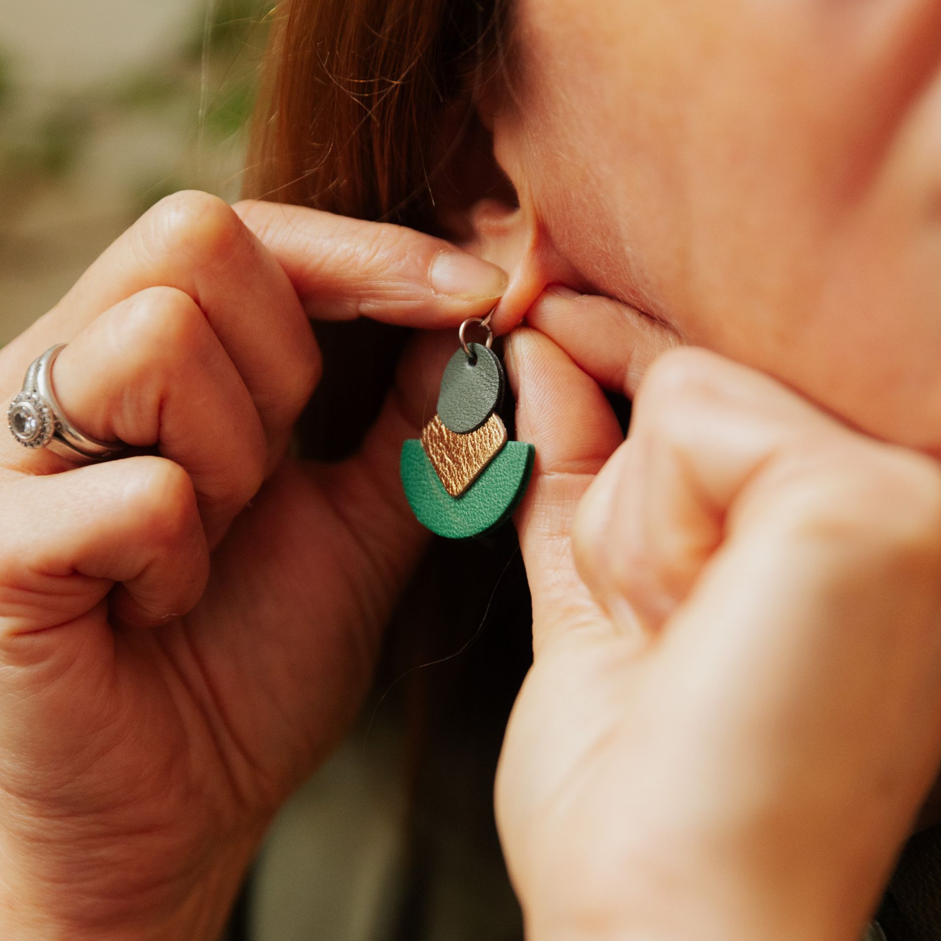 Green and Gold Earrings