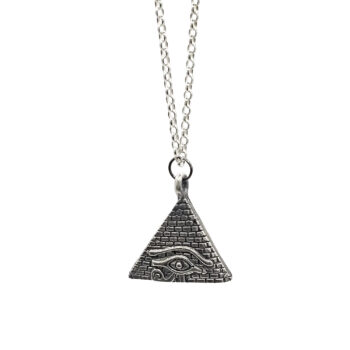 Angled view of the Horus Eye Pyramid Pendant on chain